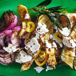 Grilled Summer Squash and Red Onion with Feta