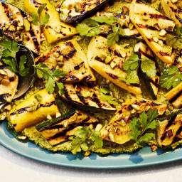 Grilled Summer Squash with Roasted Pistachio Sauce