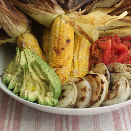 Grilled Sweet Corn, Vidalias, and Tomatoes