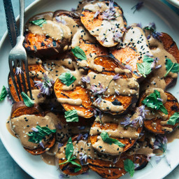 Grilled Sweet Potatoes with Chile Lime Tahini Sauce