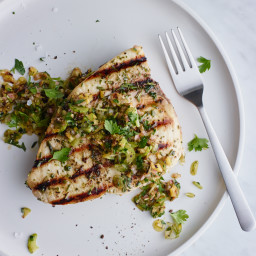 Grilled Swordfish with Herbs and Charred Lemon Salsa