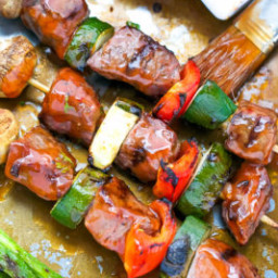Grilled Tangy BBQ Beef and Vegetable Kebabs