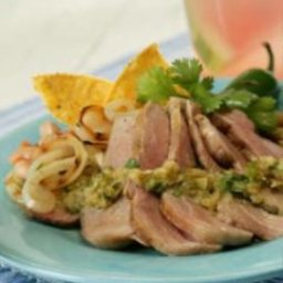 Grilled Tenderloin with Cumin, Green Tomatillos and Onion Salsa