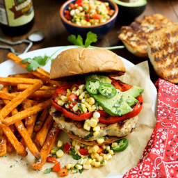 Grilled Tex Mex Chicken Burgers with Fresh Hot-Pepper Corn Relish
