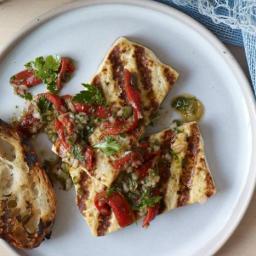 Grilled Tofu Steaks with Piquillo Salsa Verde