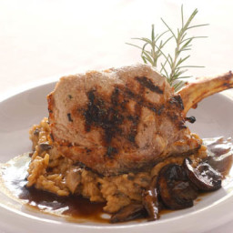 Grilled veal chops with mushroom wine sauce