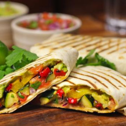 Grilled vegetable wraps with salsa and guacamole
