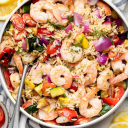 Grilled Veggie and Shrimp Orzo Salad