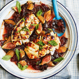 Grilled whole halloumi with fig jam