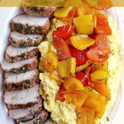 Grilled Whole Pork Tenderloin With Peppers Over Polenta