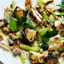 Grilled Zucchini and Leeks with Walnuts and Herbs