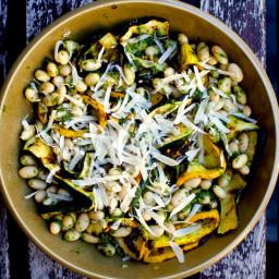 Grilled Zucchini Ribbons with Pesto and White Beans