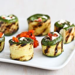 Grilled Zucchini Roll Recipe with Goat Cheese, Roasted Peppers & Capers