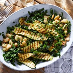 Grilled Zucchini With Big Beans, Kale and amp; Mustard Vinaigrette