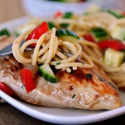 Grilled Asian Chicken with Peanut Noodles and Cucumber Sambal