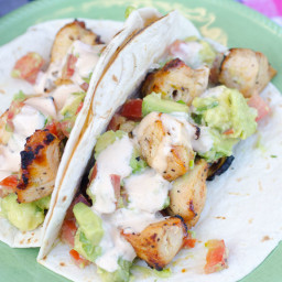 Grilled Chicken Soft Tacos with Spiced Mayo and Avocado Salsa