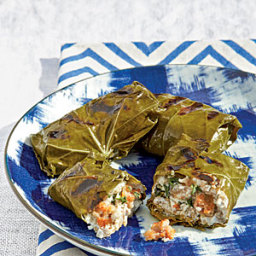 Grilled Grape Leaves Stuffed with Sausage and Goat Cheese