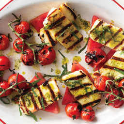 Grilled Halloumi with Watermelon and Basil-Mint Oil