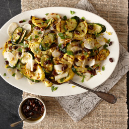 Grilled Squash and Onion Salad with Raisins and Pine Nuts