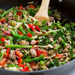 Ground Turkey Stir-Fry with Greens Beans and Kale