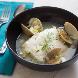 Halibut à la Nage With Clams, Dill, and White Wine Recipe