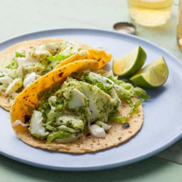 Halibut Fish Tacos with Cilantro Savoy Slaw