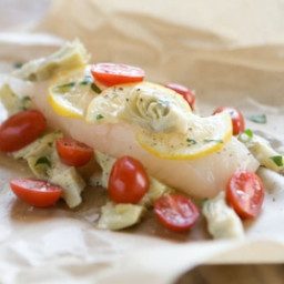 Halibut with Artichokes and Tomatoes