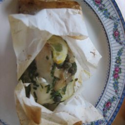 Halilbut and Leeks Baked in Parchment