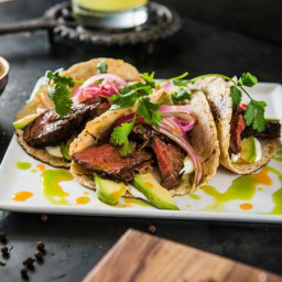 Hanger Steak Tacos with Chile and Herb Oils
