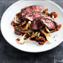 Hanger Steak with Mushrooms and Red Wine Sauce