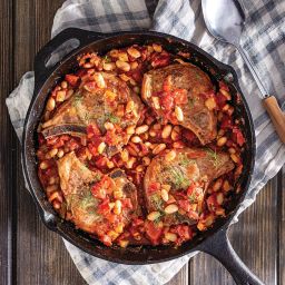 Harissa-Braised Pork Chops, White Beans, and Tomatoes