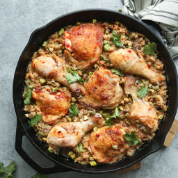 Harissa Moroccan Chicken with Dates, Pistachios and Cauliflower Couscous