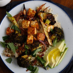 Harissa-Roasted Broccoli, Tofu, and Quinoa Bowl