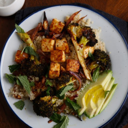 Harissa-Roasted Broccoli, Tofu, and Quinoa Bowl
