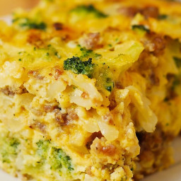 Hash Brown, Broccoli, Sausage and Egg Breakfast Casserole