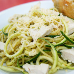 Hatch Pesto Spaghetti And Zoodles With Chicken