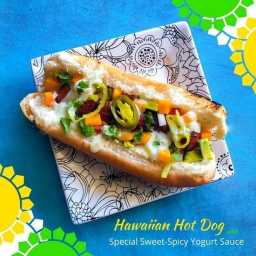 Hawaiian Hot Dog with Special Sweet-Spicy Yogurt Sauce