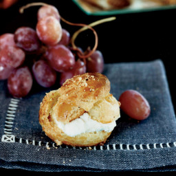 Hazelnut Profiteroles with Blue Cheese and Grapes