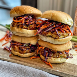 Healthy Air Fried Asian Glazed Chicken Burgers with Slaw
