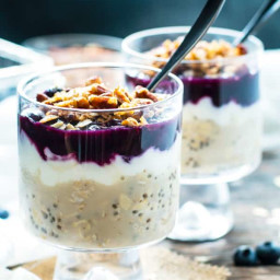 Healthy Blueberry Overnight Oats with Chia Seeds & Yogurt
