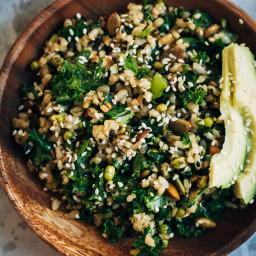 Healthy Brown Rice Salad w/ Kale + Sesame Seeds