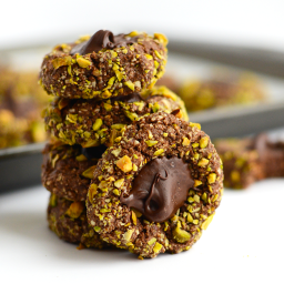 Healthy Chocolate Pistachio Thumbprint Cookies