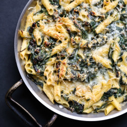 Healthy Mac and Cheese with “Creamed” Spinach (Gluten-Free)