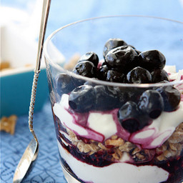 Healthy Yogurt Breakfast Parfait with Blueberries and Granola