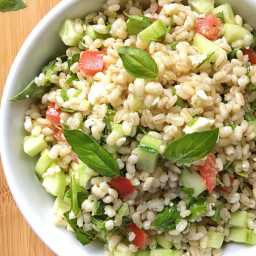 Hearty Barley Salad with Cucumbers, Tomatoes, and Arugula