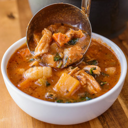 Hearty Italian Chicken and Autumn Veggie Soup with Roasted Garlic and Tomat