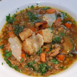 Hearty Lentil Soup with Hot Italian Sausage & Spinach