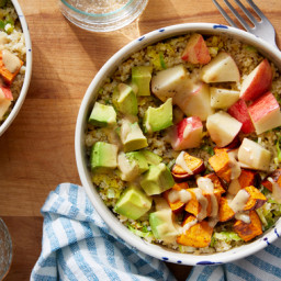 Hearty Vegetable Grain Bowl with Avocado & Creamy Fig Dressing