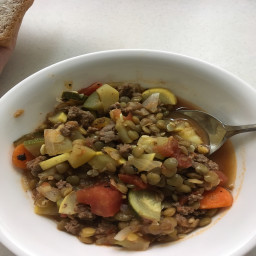 Hearty vegetable lentil and beef stew 