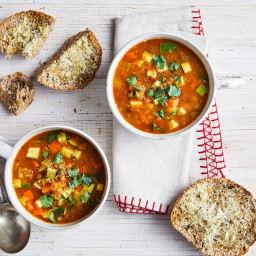 Hearty veggie and lentil soup with parmesan toasts